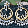 Exquisite Peacock Gold Chand Bali Organic Diamond Earrings